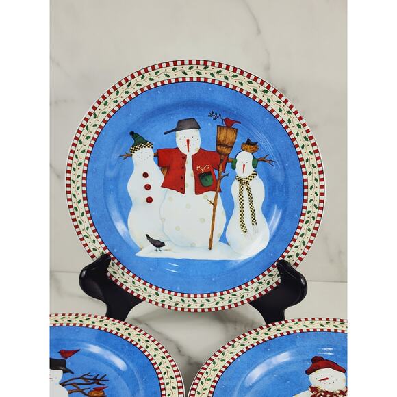 Oneida Sakura Snowman Salad Plate 8 1/4" Debbie Mumm Stoneware Dinnerware x 4 - Picture 2 of 14